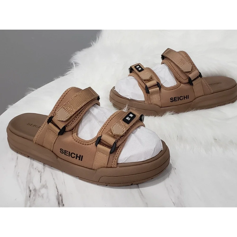 NEW MENS 9 Seichi Yoroi V2 Sandals Brown Slip On Open Toe Platform Slide EURO 42